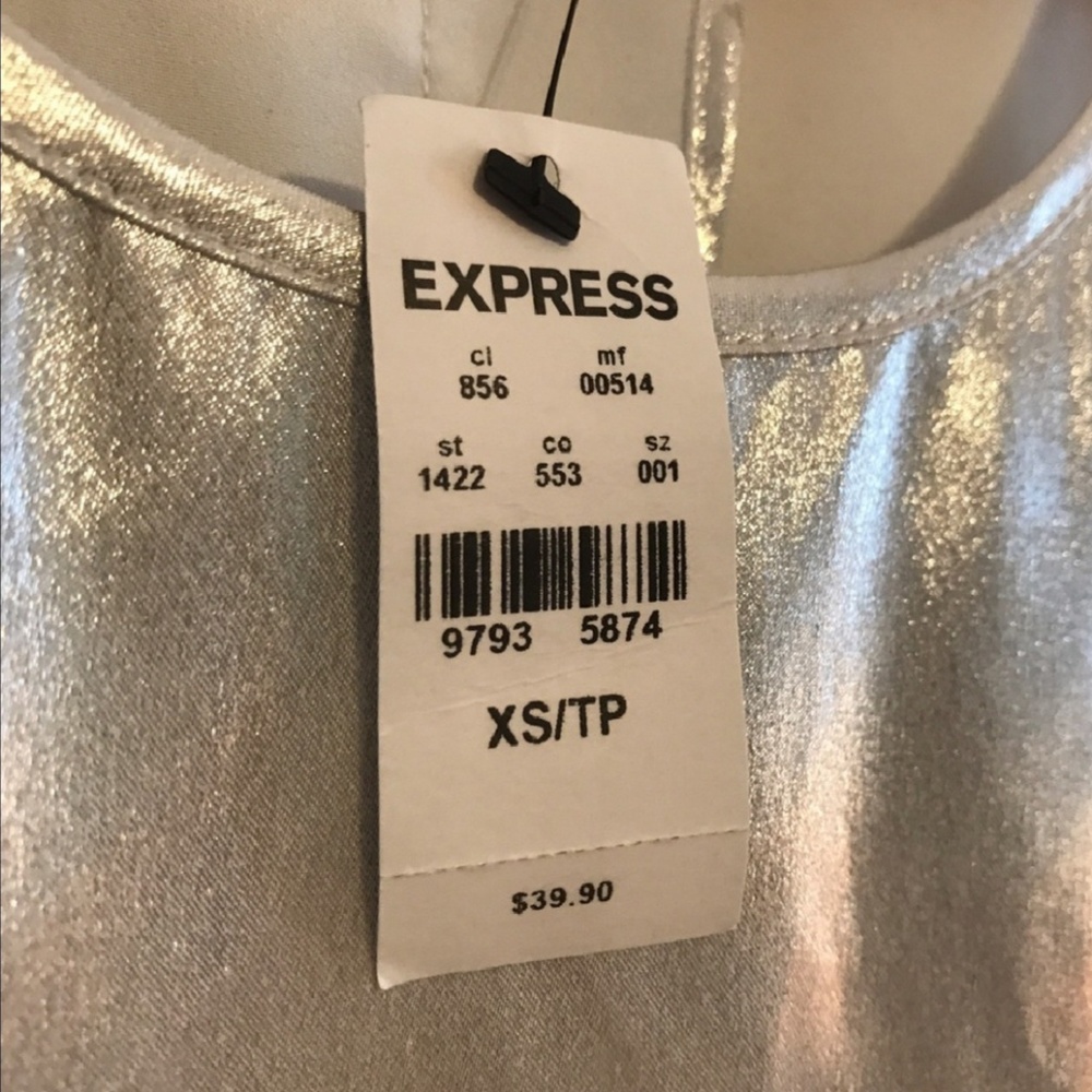 NWT Express Slit Back Silver Shimmer Tank - Picture 5 of 6